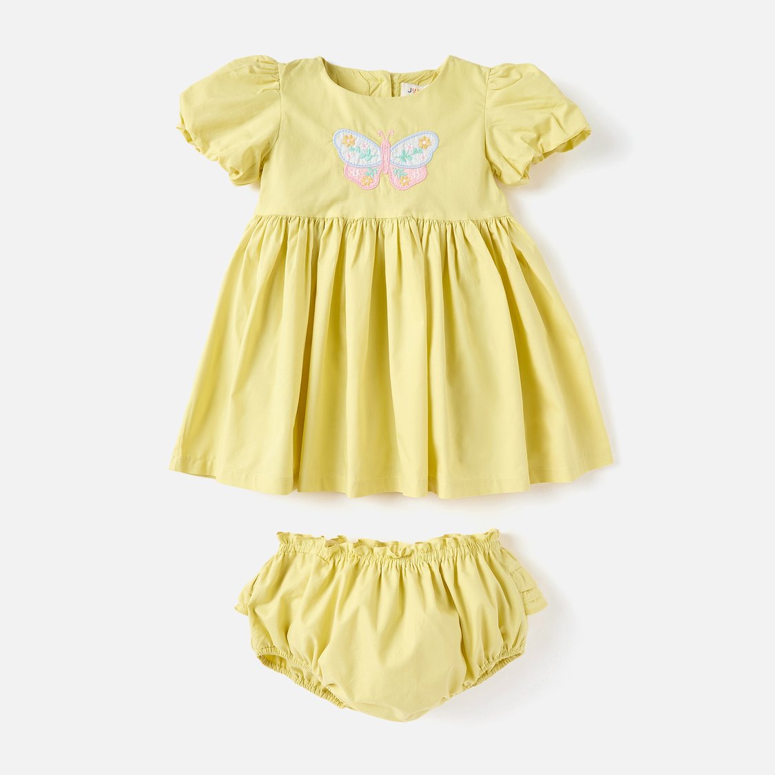 Juniors Butterfly Embroidered A-line Dress with Bloomers