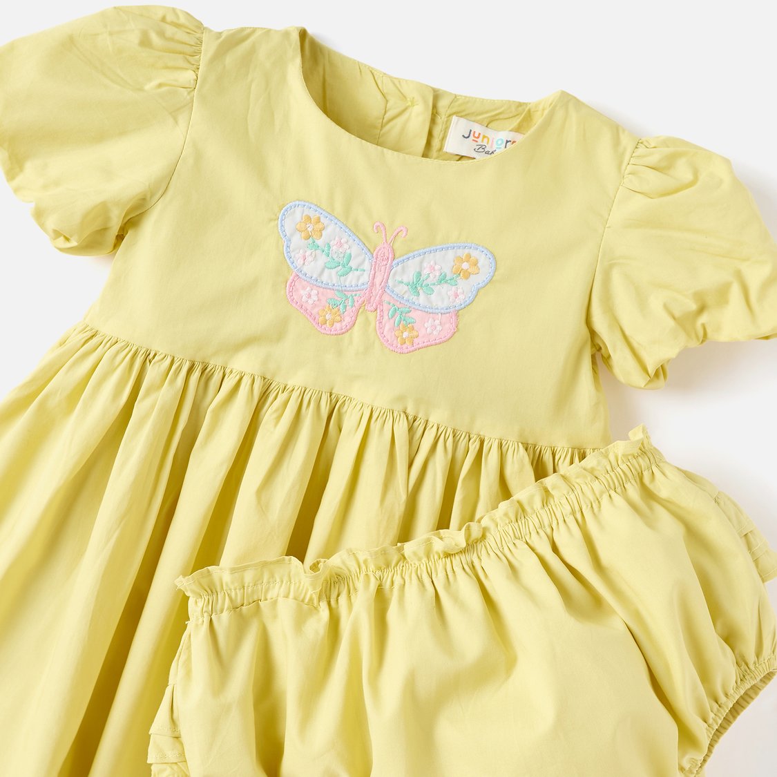 Juniors Butterfly Embroidered A-line Dress with Bloomers