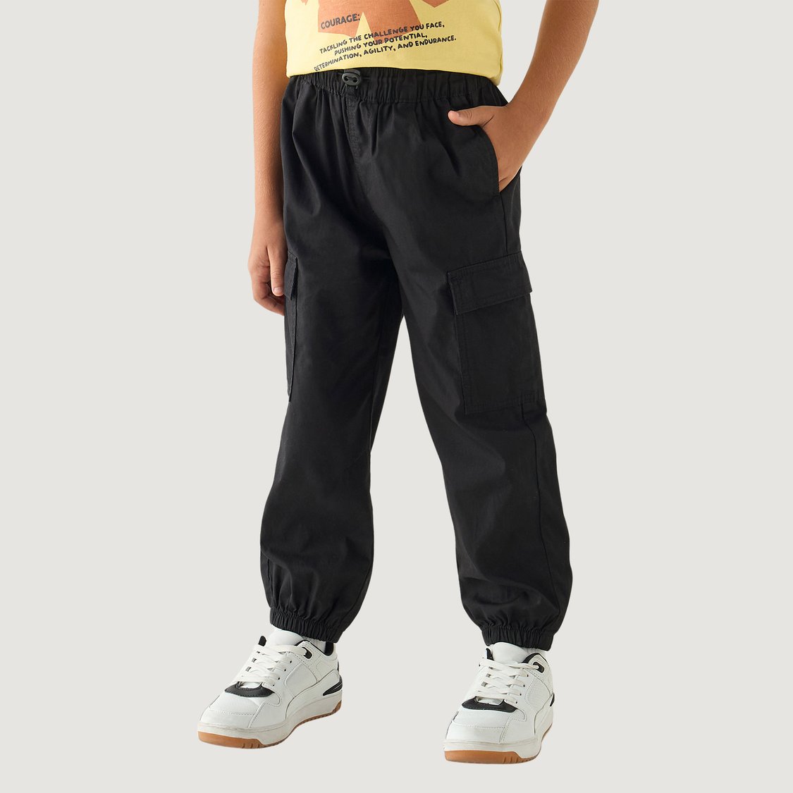 Juniors Solid Cargo Joggers with Elasticated Waistband