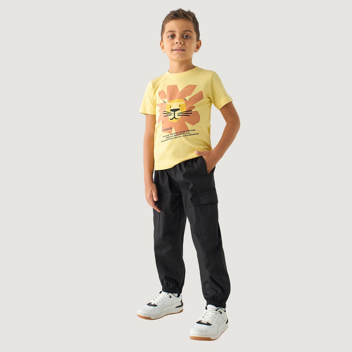 Juniors Solid Cargo Joggers with Elasticated Waistband