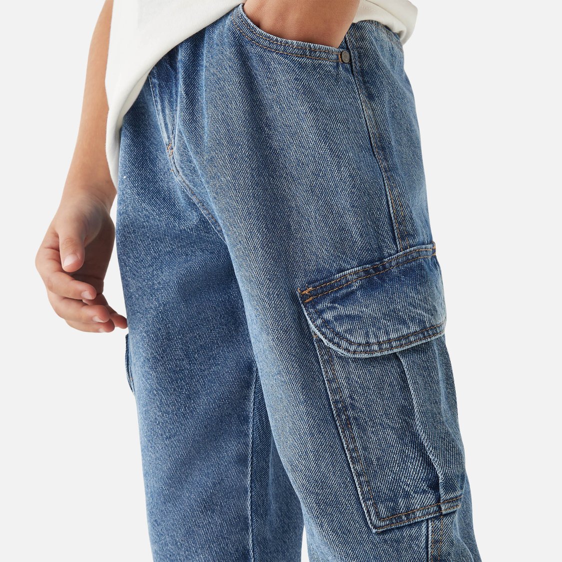Juniors Boys' Solid Cargo Jeans with Pockets
