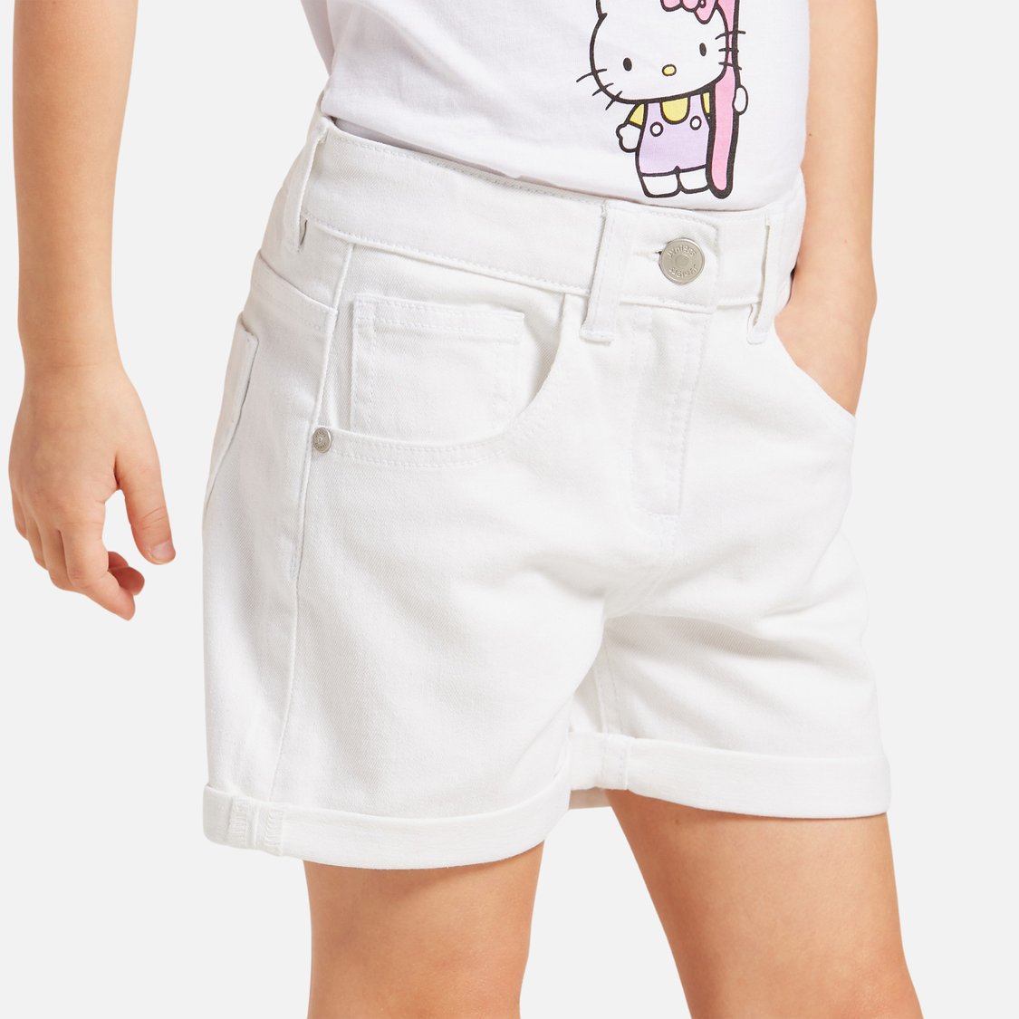Juniors Solid Shorts with Pockets and Button Closure