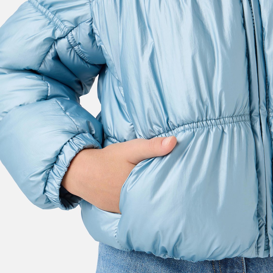 Juniors Solid Padded Jacket with High Neck and Zip Closure