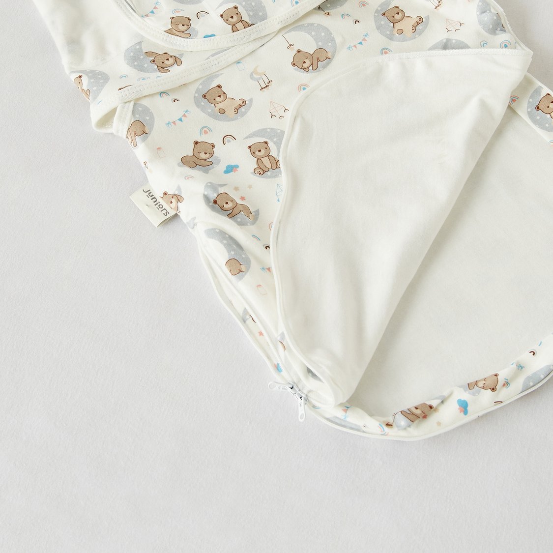 Juniors All-Over Teddy Bear Print Sleeping Bag with Wrap and Pillow