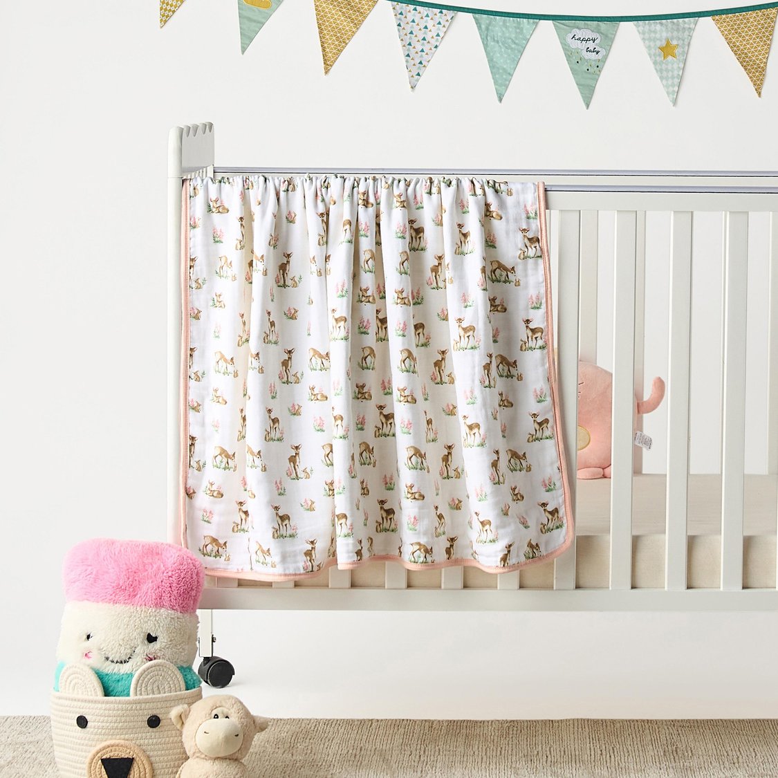 Giggles Deer Friends Bamboo Muslin Swaddle Blanket