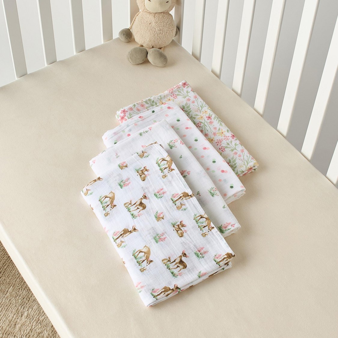 Giggles Deer Friends Bamboo Muslin Swaddle Blanket - Set of 4