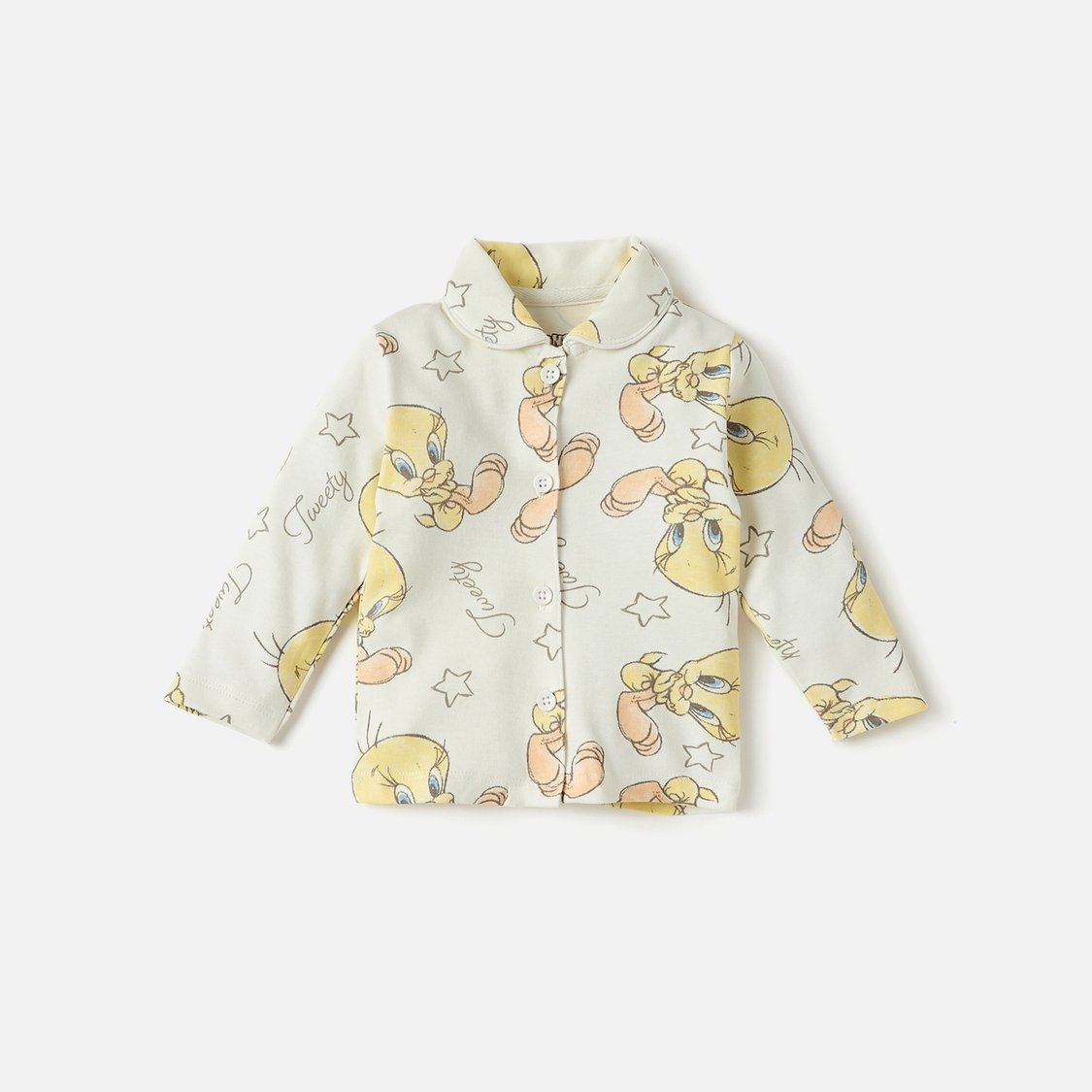 All-Over Tweety Print Long Sleeves Shirt and Pyjama Set