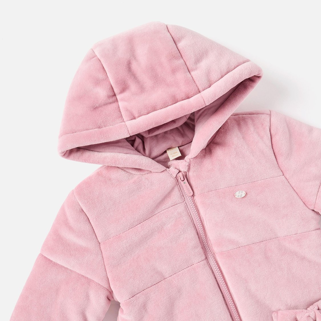 Giggles Solid Hooded Romper with Long Sleeves and Zip Closure