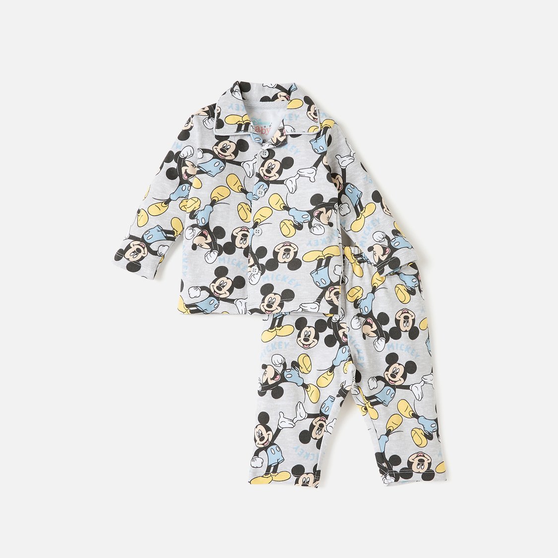 Buy All-Over Mickey Mouse Print Long Sleeves Shirt and Pyjama Set