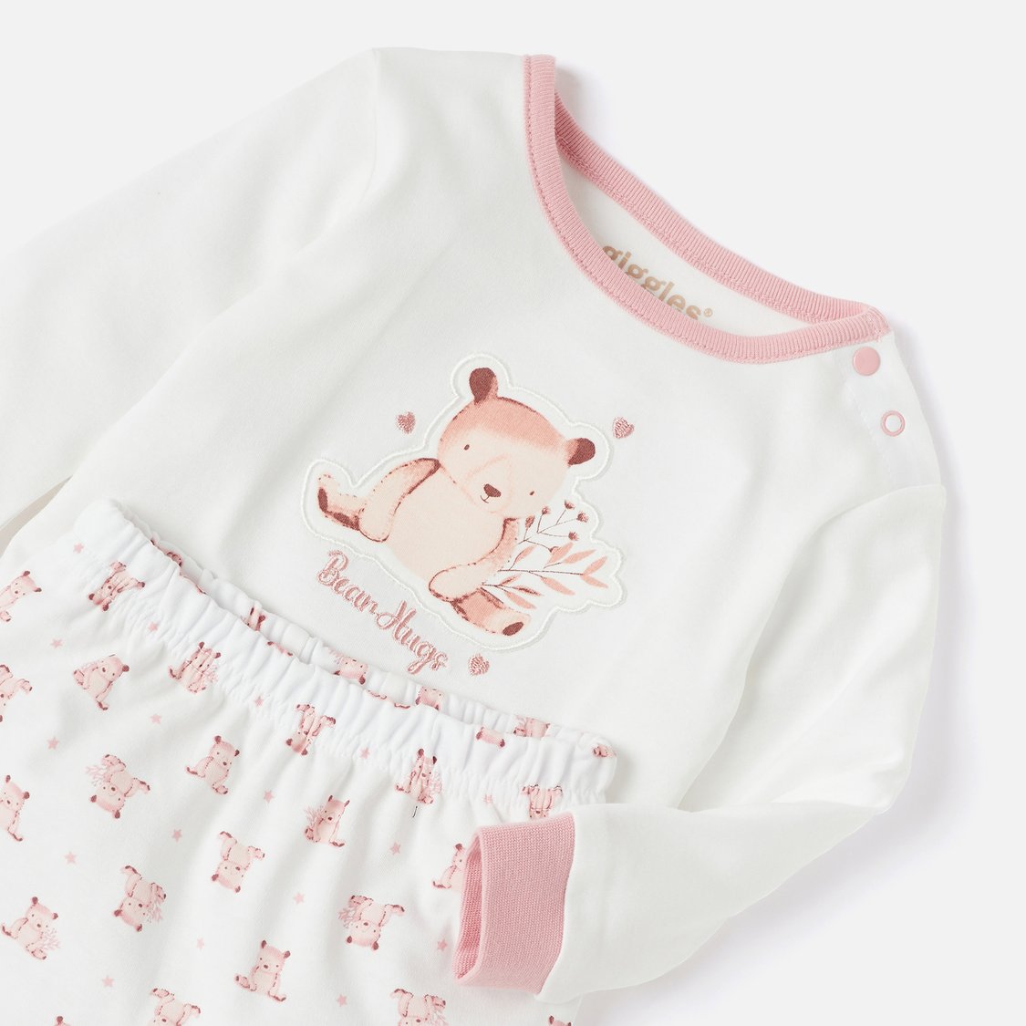 Giggles Bear Print T-shirt and Pyjama Set
