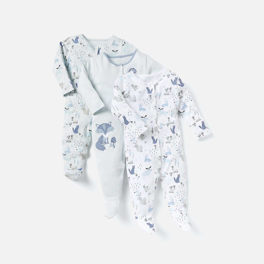 Juniors Fox Print Sleepsuit with Long Sleeves - Set of 3