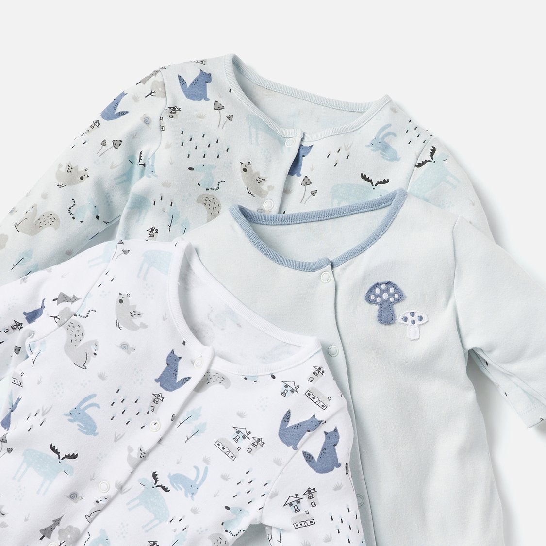 Juniors Fox Print Sleepsuit with Long Sleeves - Set of 3