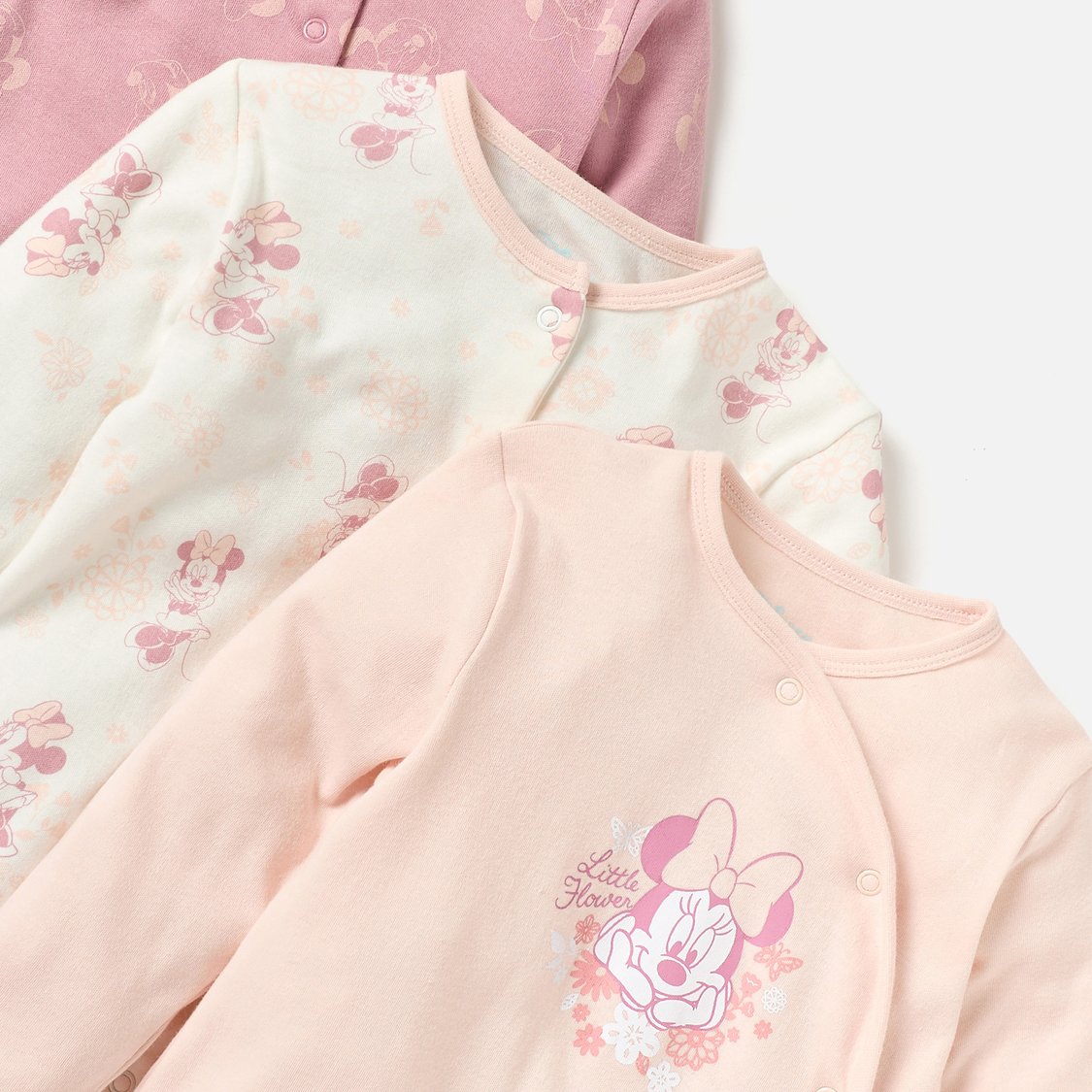 Minnie Mouse Print Footed Sleepsuit with Long Sleeves - Set of 3
