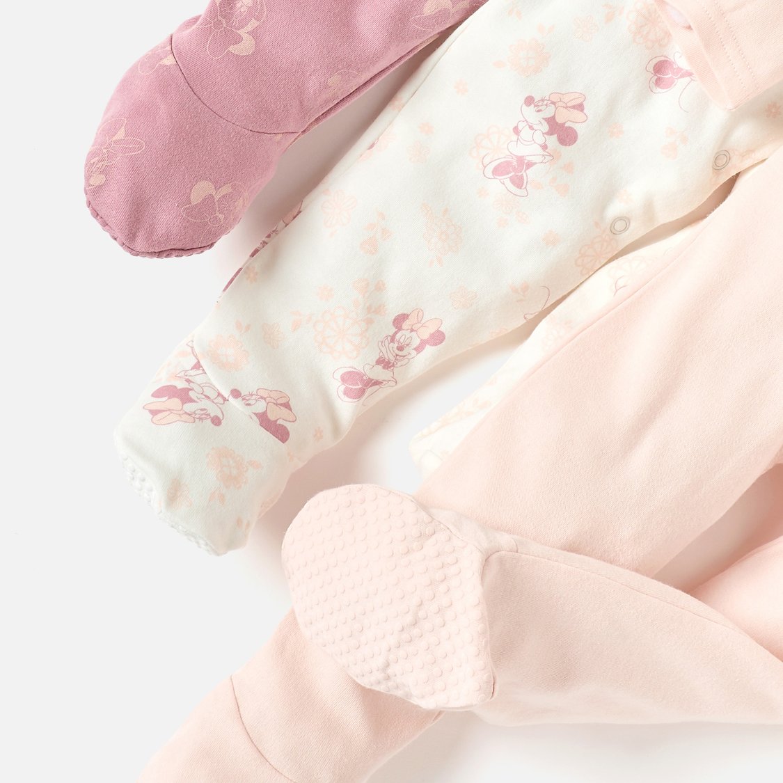Minnie Mouse Print Footed Sleepsuit with Long Sleeves - Set of 3