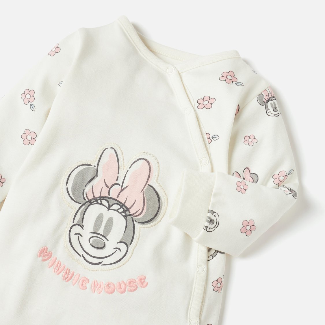 Minnie Mouse Applique Closed Feet Sleepsuit with Long Sleeves