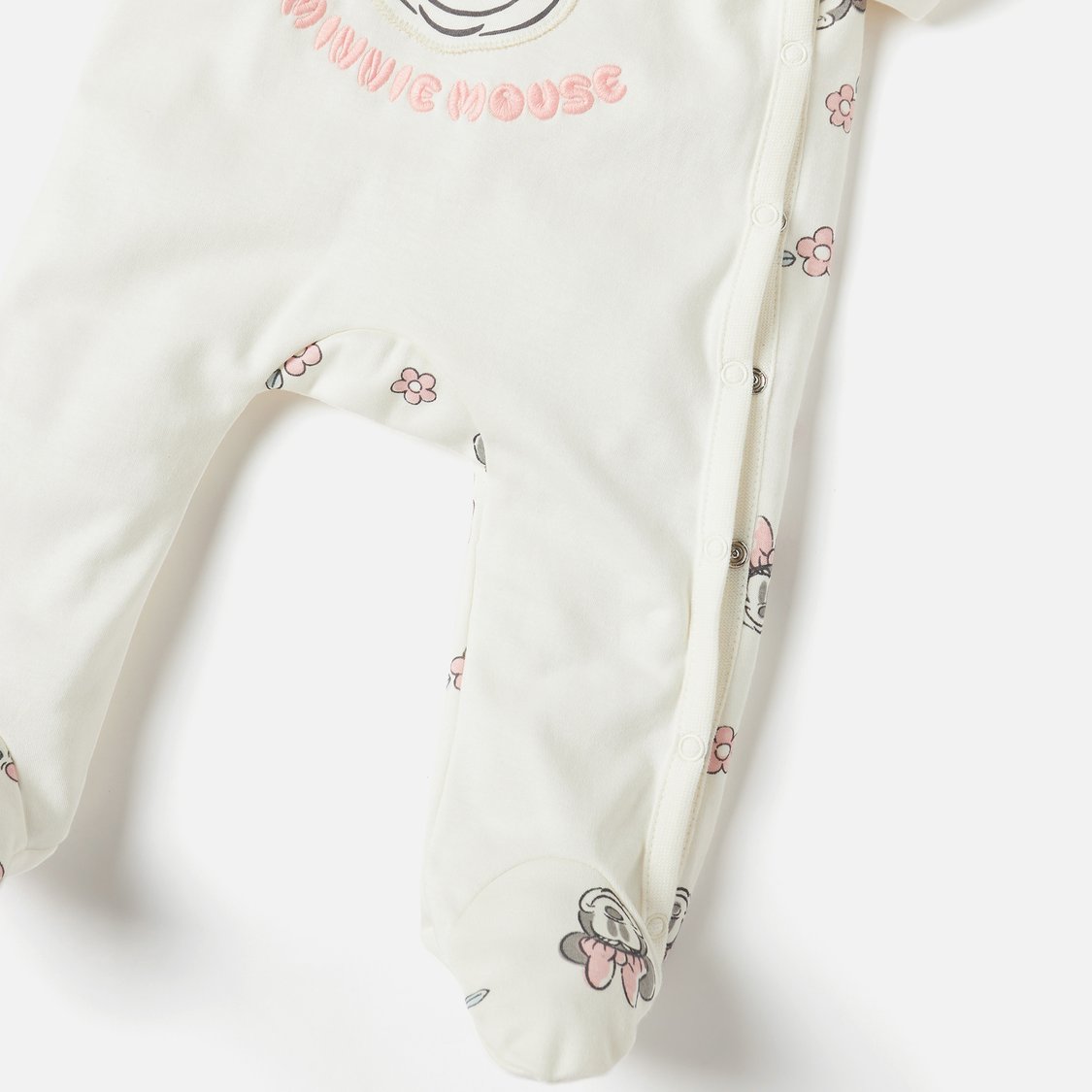 Minnie Mouse Applique Closed Feet Sleepsuit with Long Sleeves