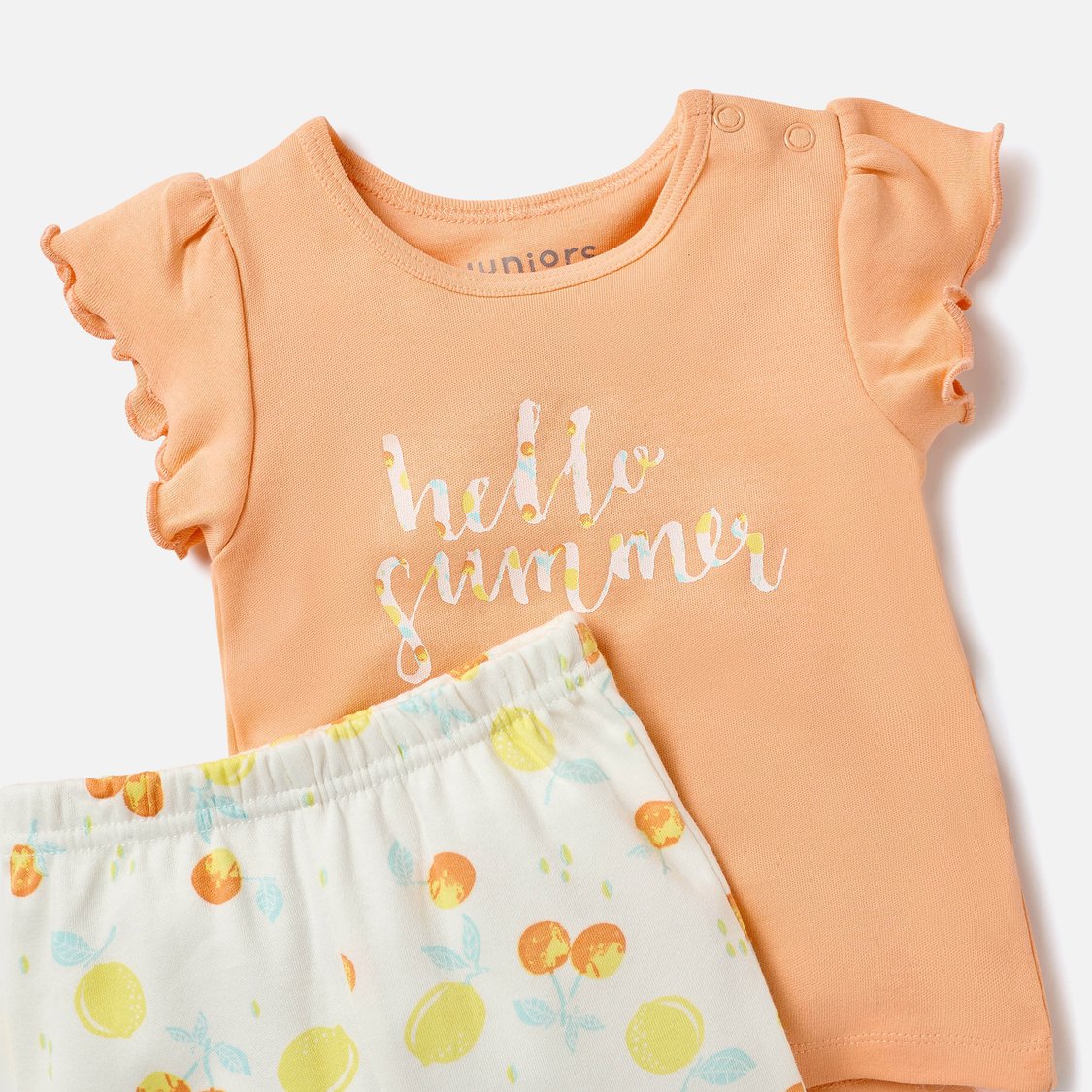 Juniors Fruit Print Ruffle Sleeves T-shirt and Elasticated Pyjama Set
