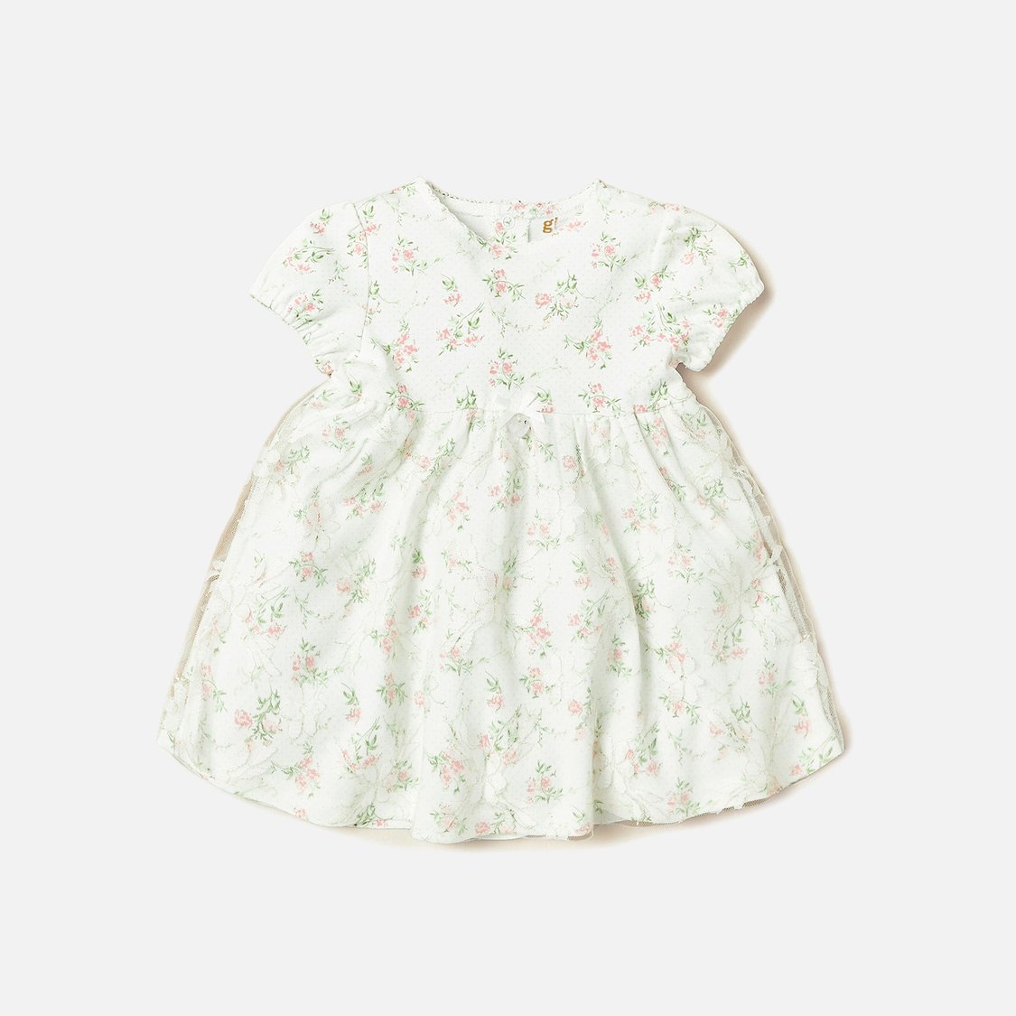 Giggles Floral Print A-line Dress with Mesh