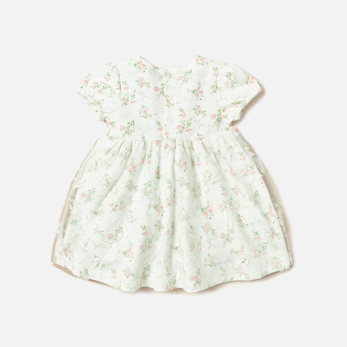 Giggles Floral Print A-line Dress with Mesh
