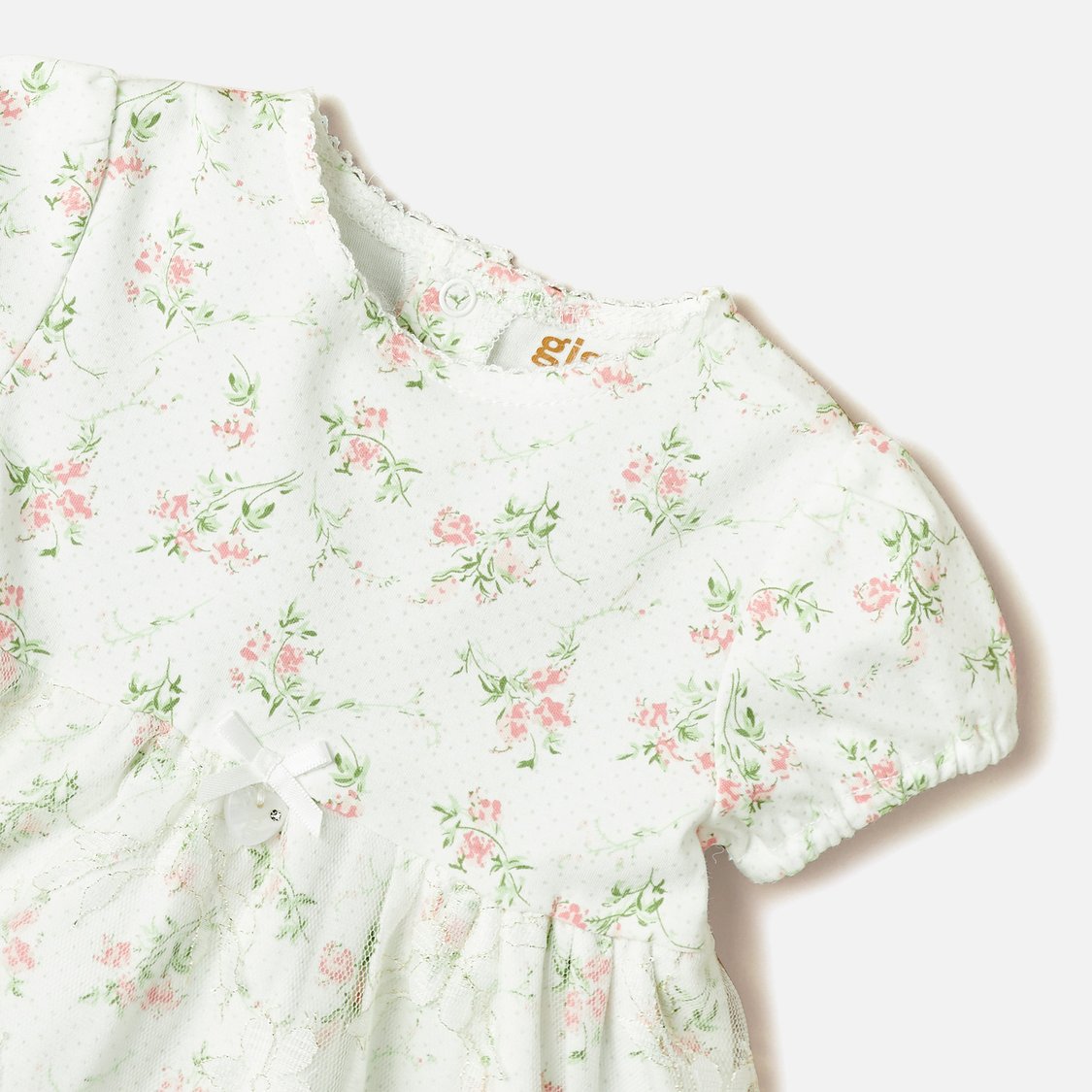 Giggles Floral Print A-line Dress with Mesh