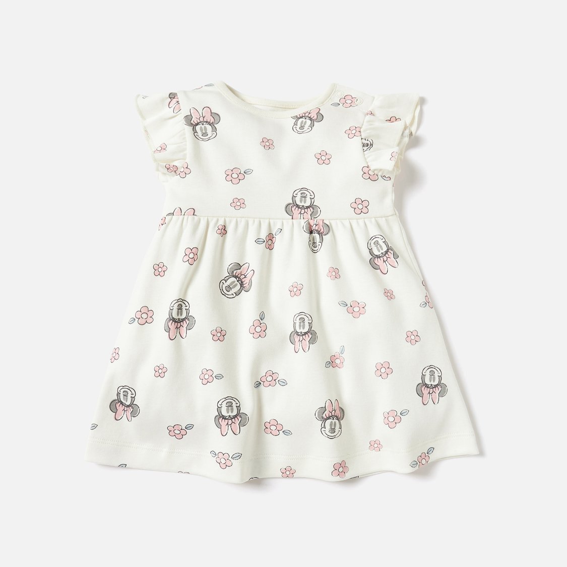 All-Over Minnie Mouse Print A-line Dress with Ruffle Sleeves