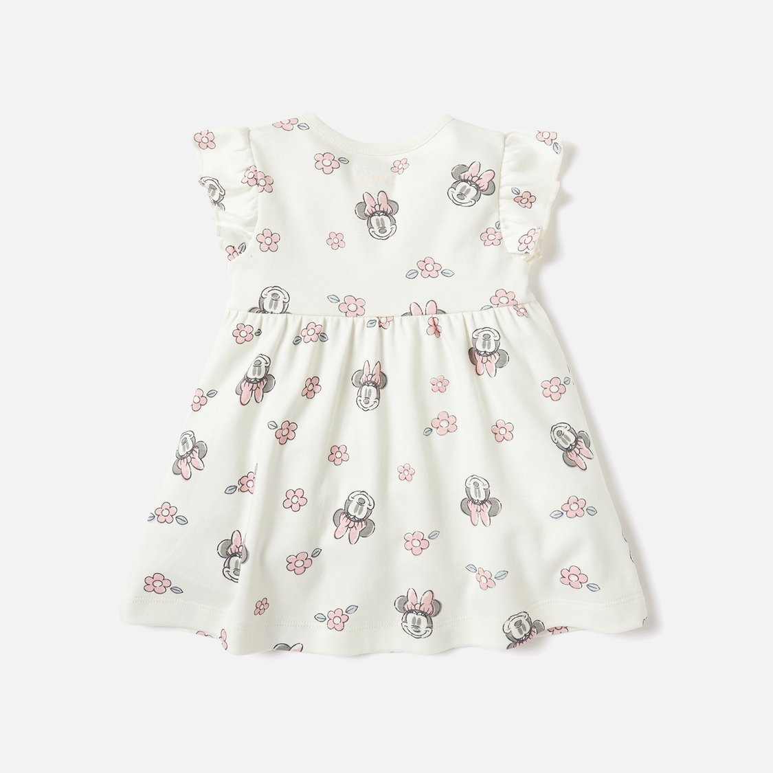 All-Over Minnie Mouse Print A-line Dress with Ruffle Sleeves