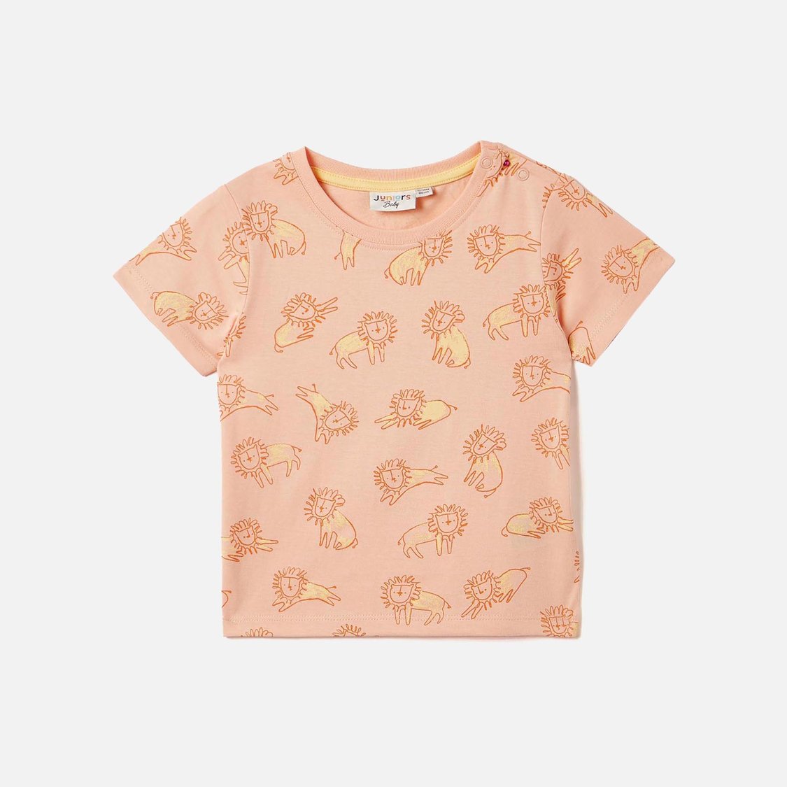 Juniors All-Over Lion Print Crew Neck T-shirt with Short Sleeves