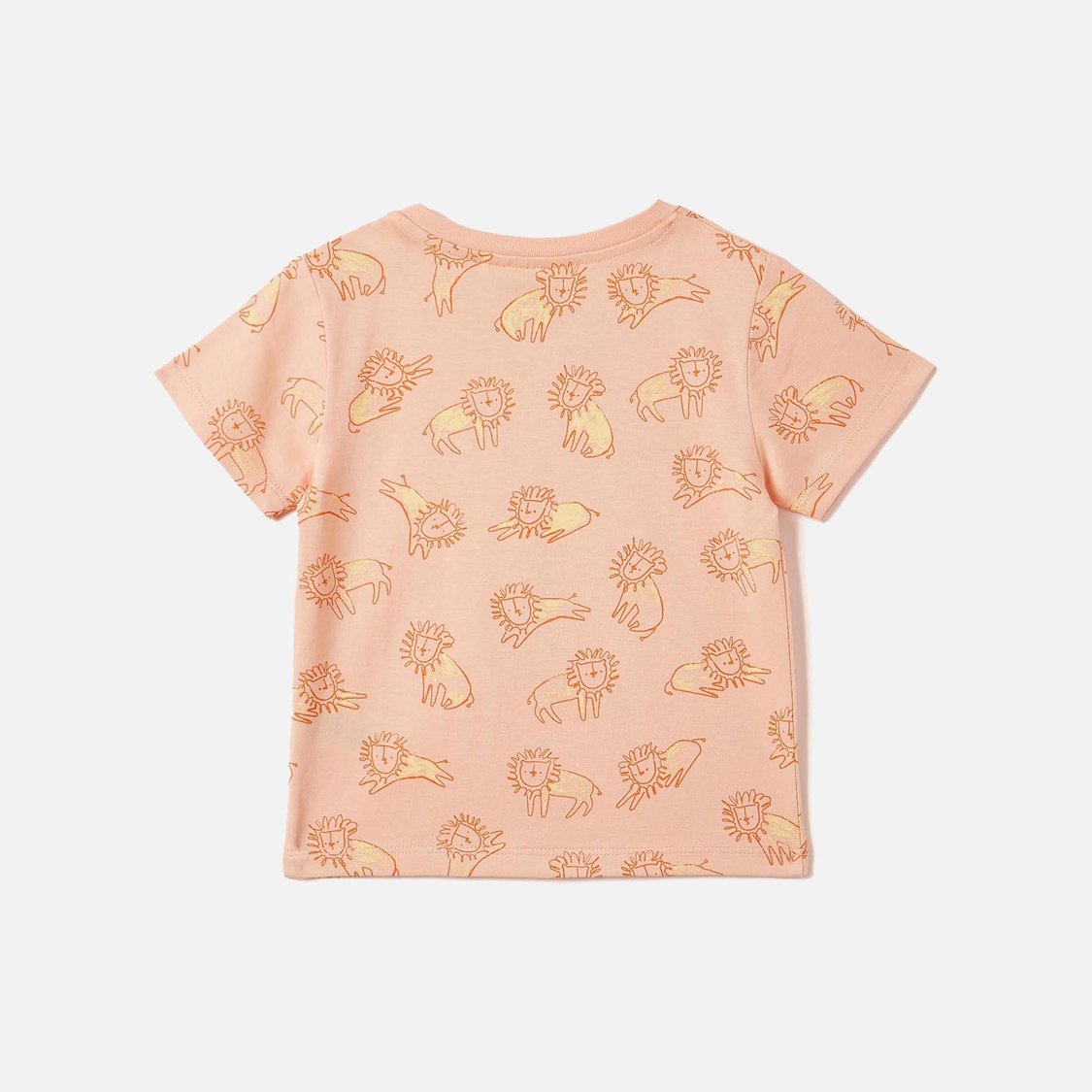 Juniors All-Over Lion Print Crew Neck T-shirt with Short Sleeves