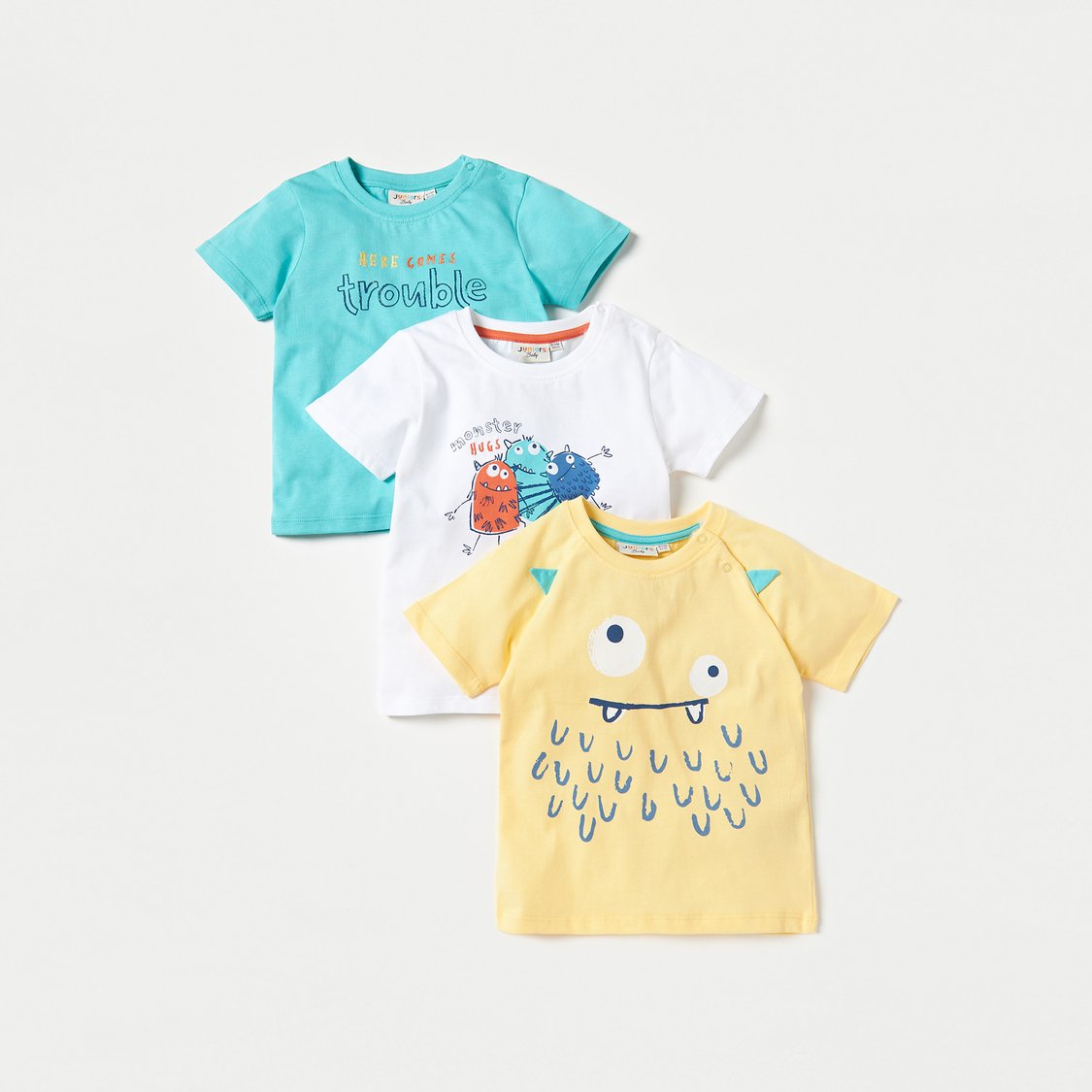 Juniors Monster Print T-shirt with Short Sleeves - Set of 3