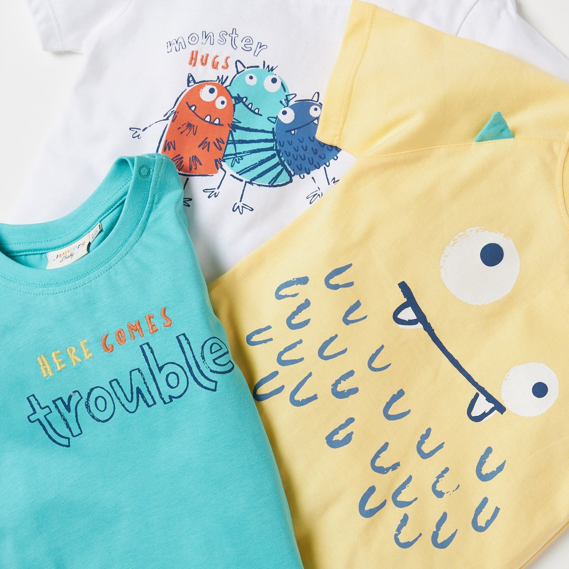 Juniors Monster Print T-shirt with Short Sleeves - Set of 3