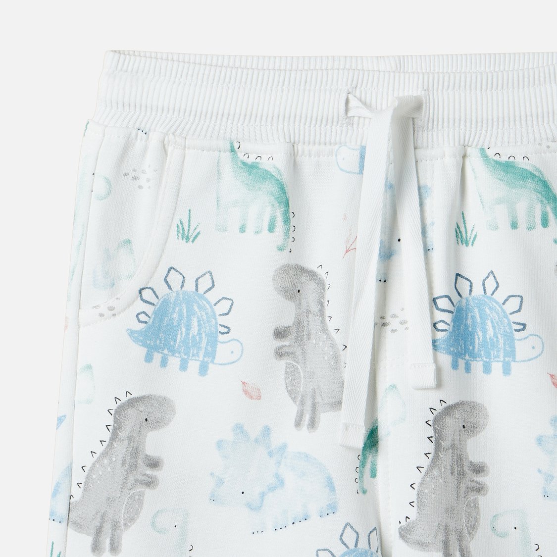 Juniors All-Over Dinosaur Print Shorts with Drawstring Closure