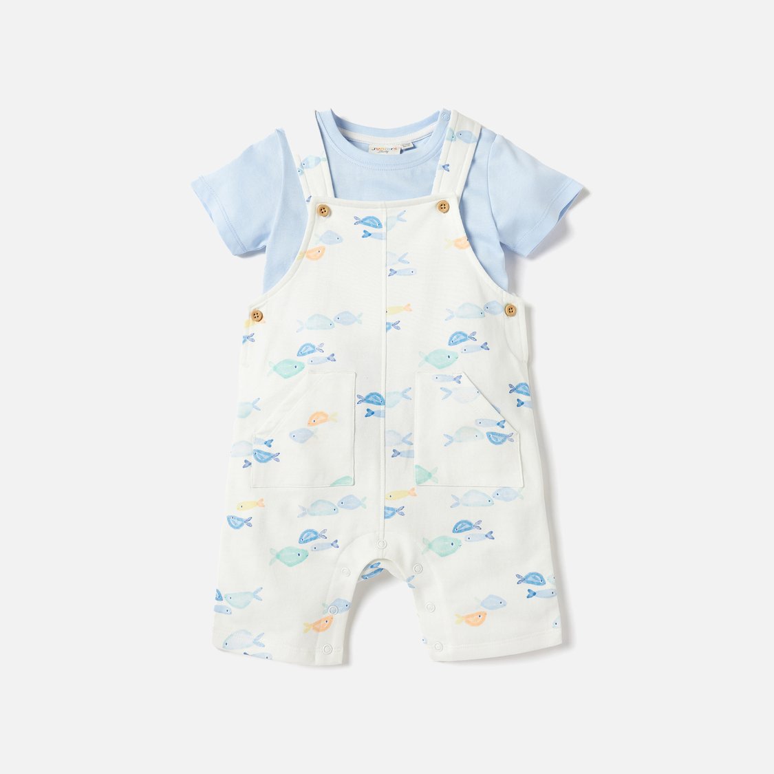Juniors All-Over Fish Print Dungaree and T-shirt Set