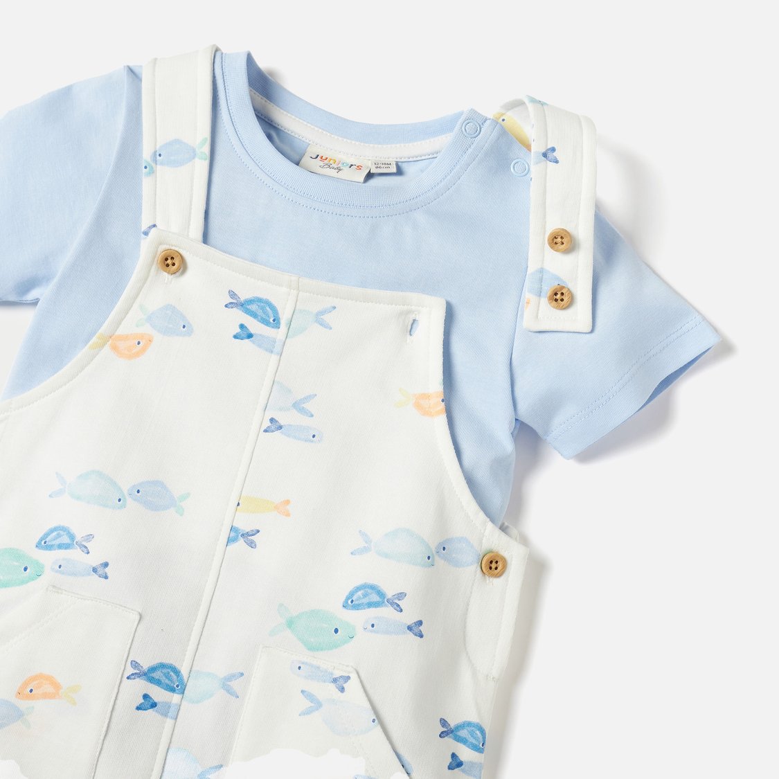 Juniors All-Over Fish Print Dungaree and T-shirt Set