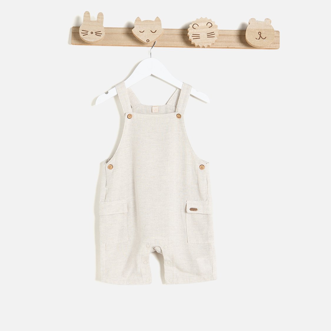 Giggles Solid Dungaree and Striped T-shirt Set