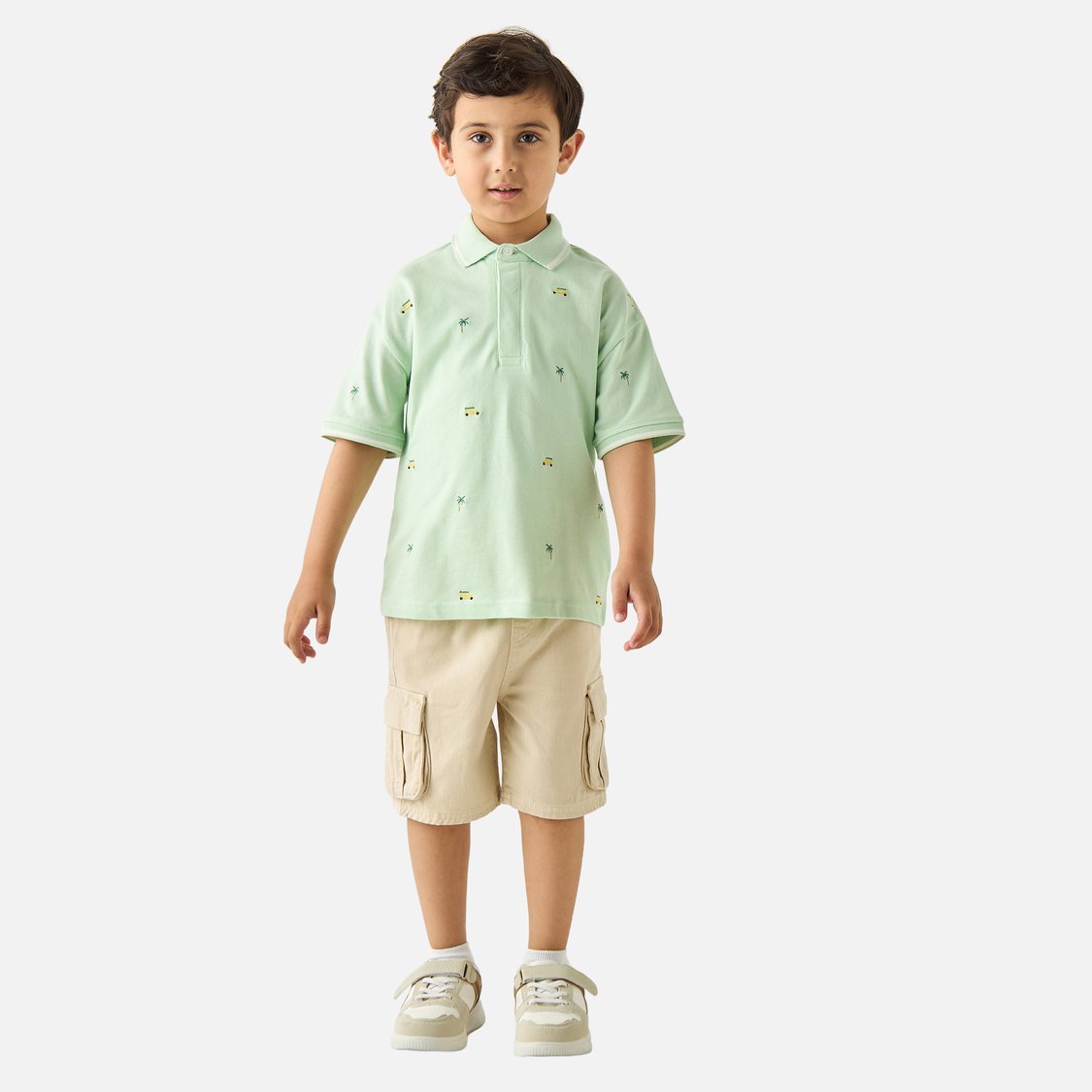 Juniors All-Over Embroidered Polo T-shirt with Short Sleeves