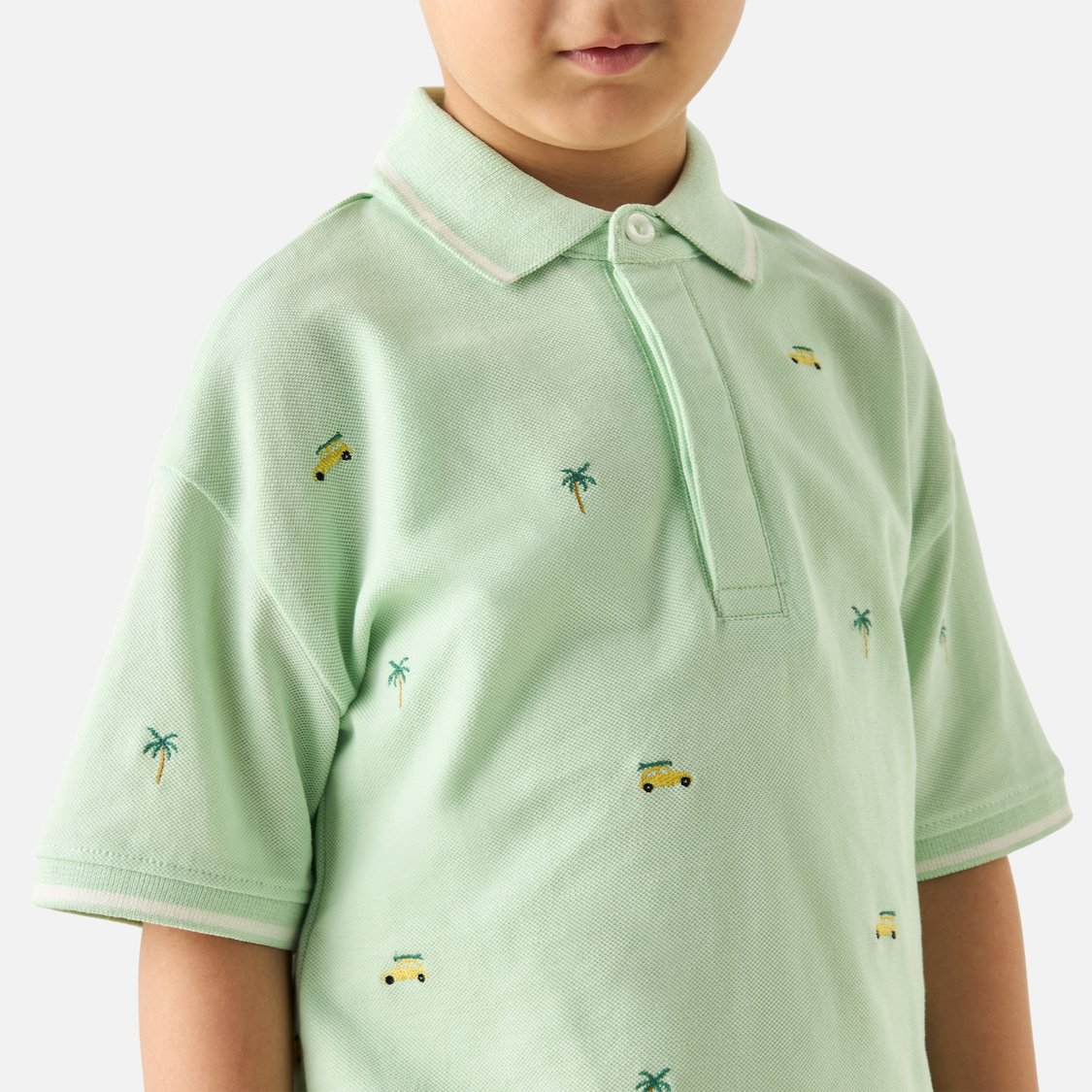 Juniors All-Over Embroidered Polo T-shirt with Short Sleeves