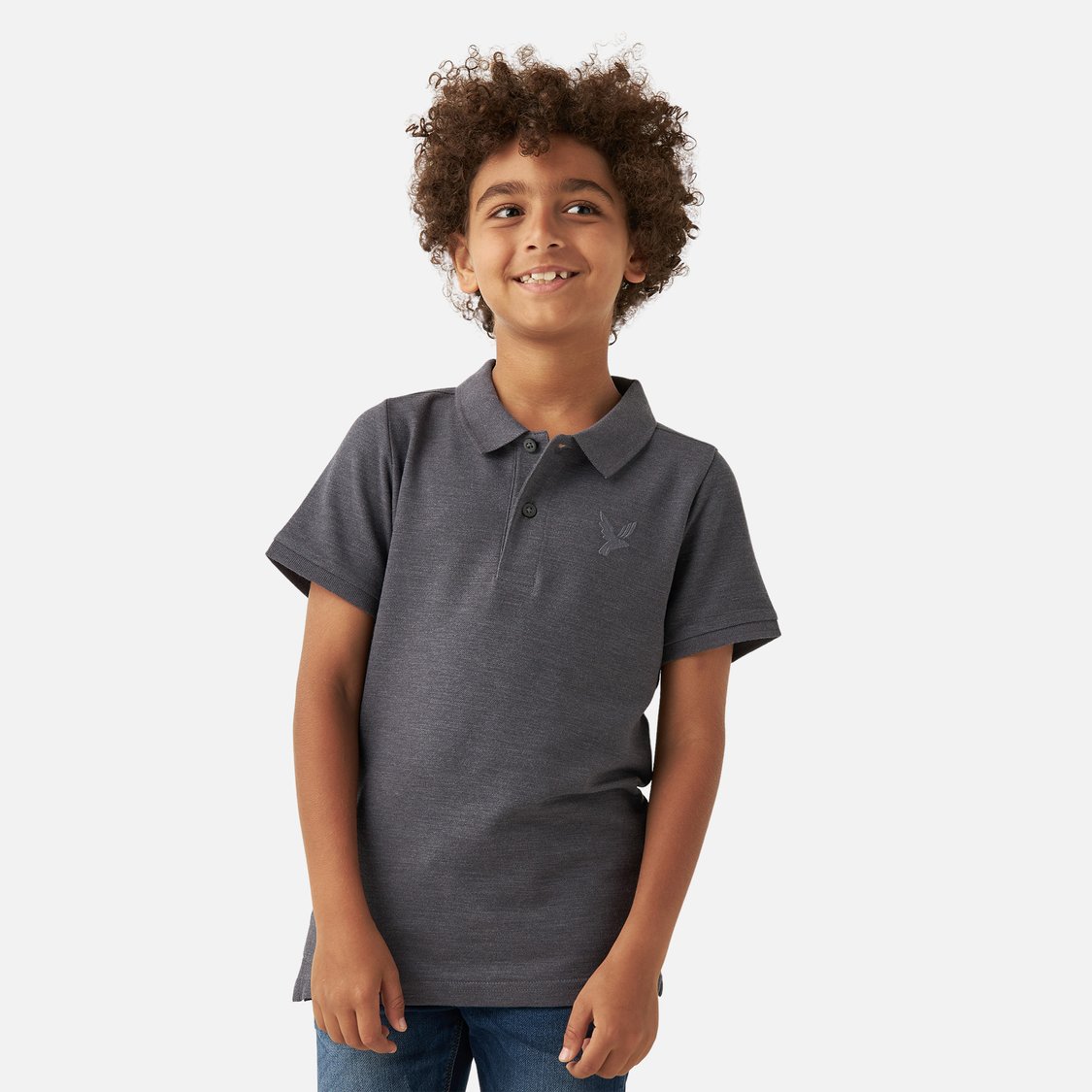Juniors Solid Polo T-shirt with Short Sleeves and Button Closure