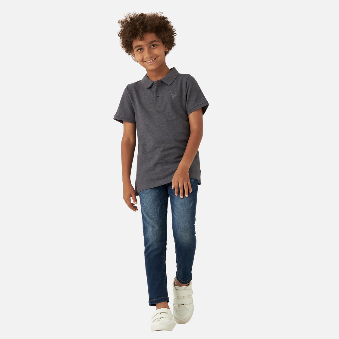 Juniors Solid Polo T-shirt with Short Sleeves and Button Closure