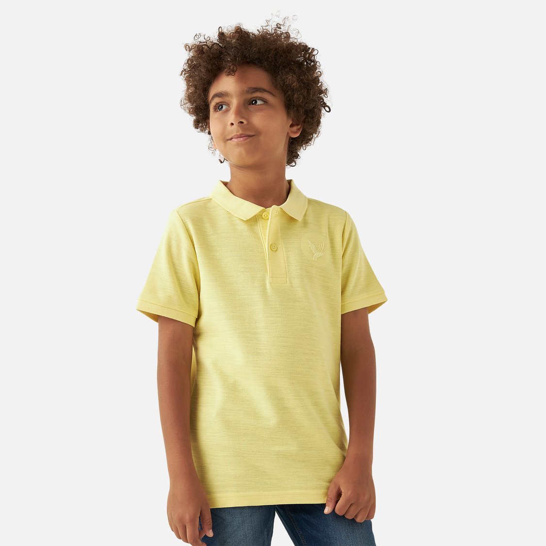Juniors Solid Polo T-shirt with Short Sleeves and Button Closure