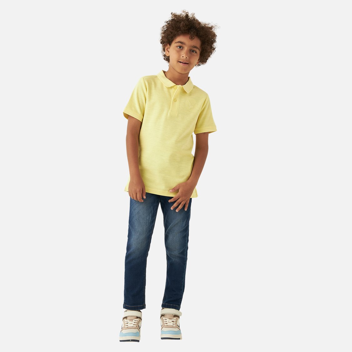 Juniors Solid Polo T-shirt with Short Sleeves and Button Closure