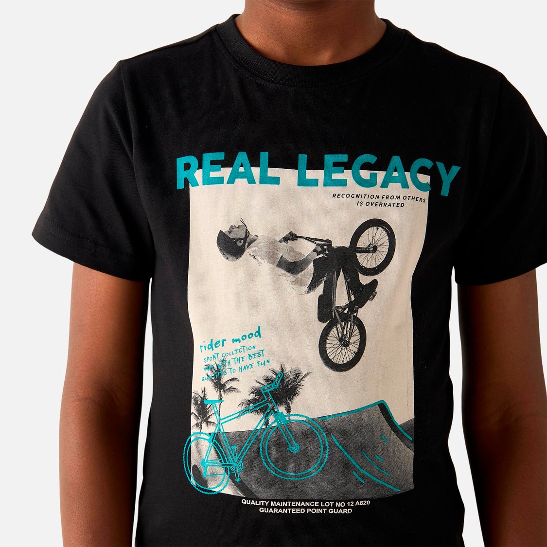 Juniors Graphic Print T-shirt with Crew Neck and Short Sleeves