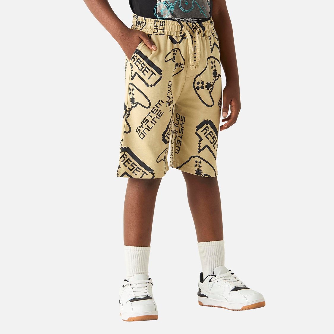 Juniors Gamer Print Shorts with Drawstring Closure