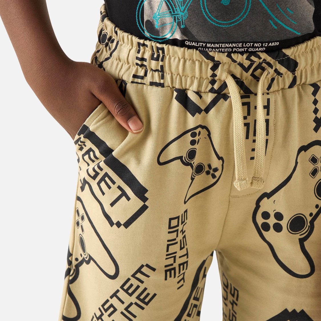 Juniors Gamer Print Shorts with Drawstring Closure