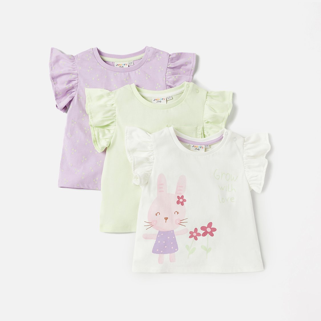 Juniors Printed T-shirt with Crew Neck and Cap Sleeves - Set of 3