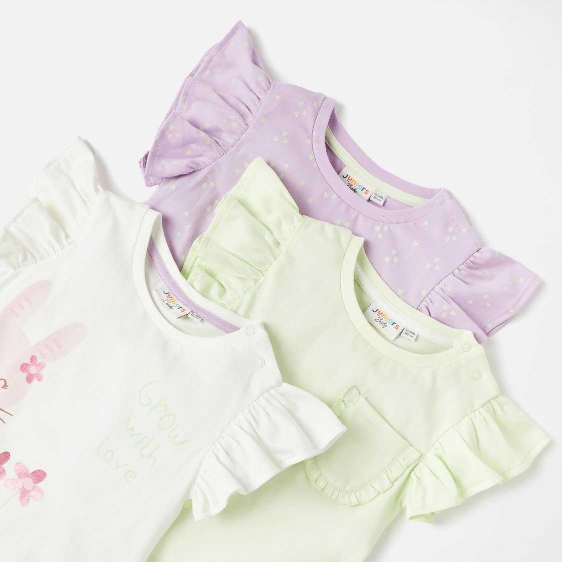 Juniors Printed T-shirt with Crew Neck and Cap Sleeves - Set of 3