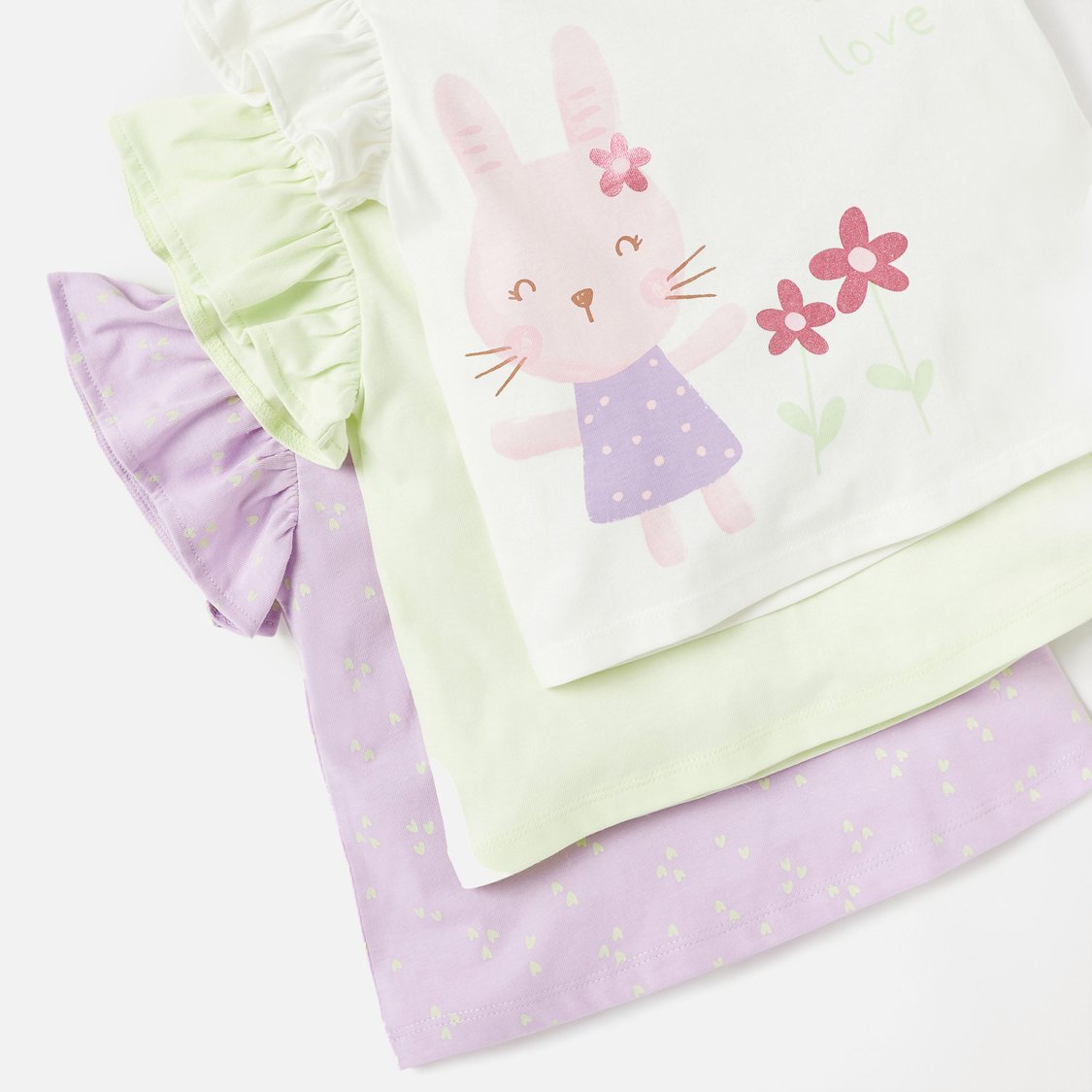 Juniors Printed T-shirt with Crew Neck and Cap Sleeves - Set of 3