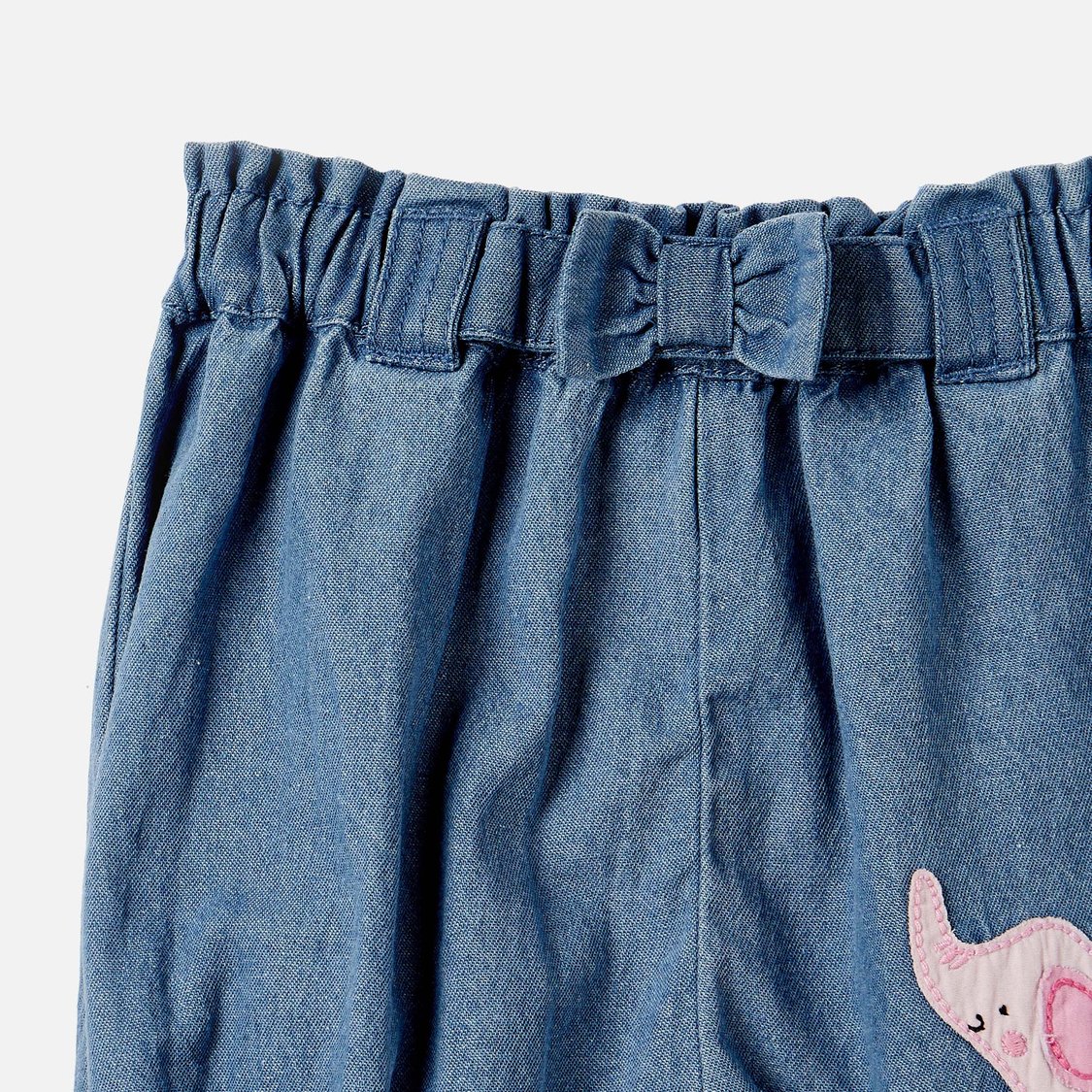 Juniors Elephant Applique Denim Shorts with Bow Detail