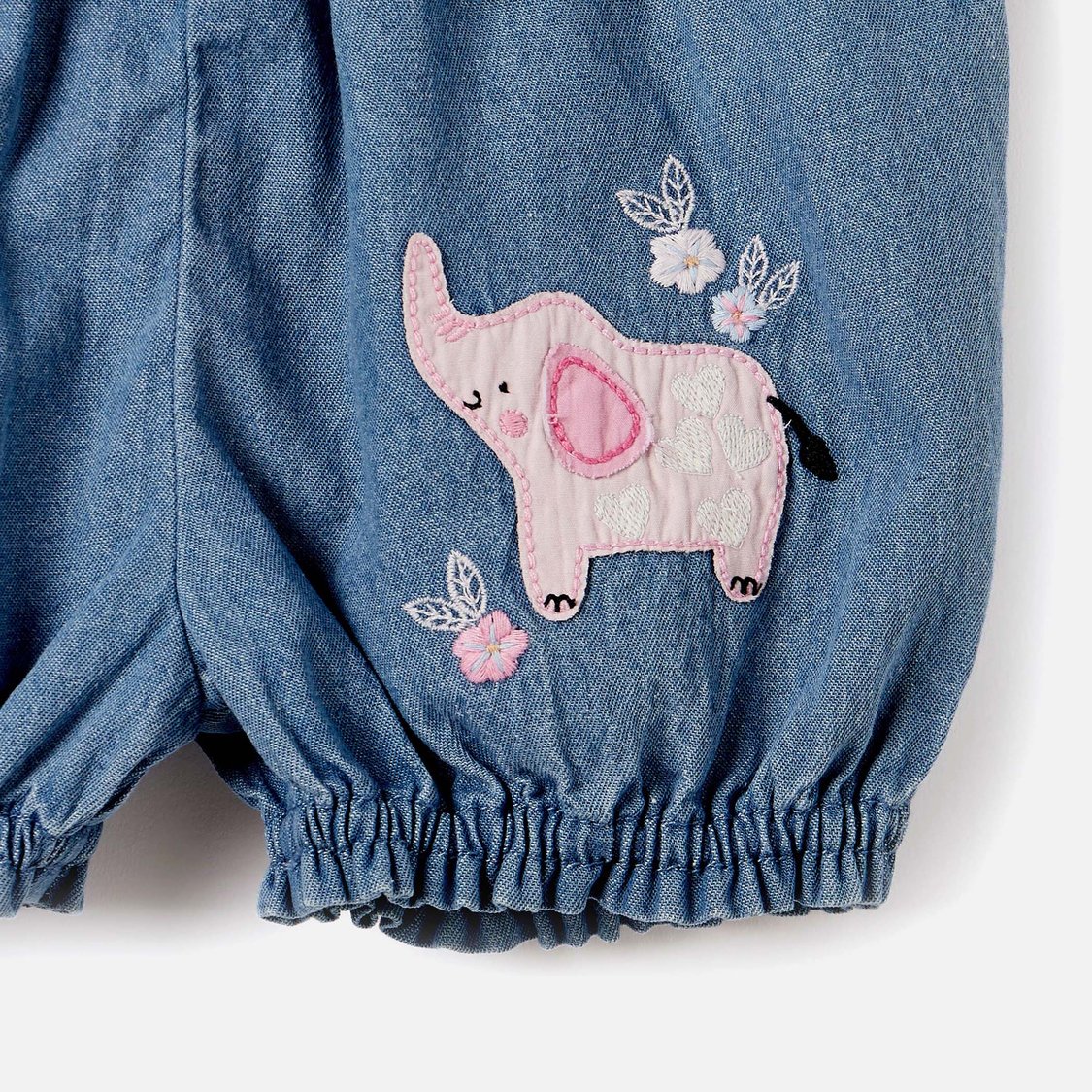 Juniors Elephant Applique Denim Shorts with Bow Detail