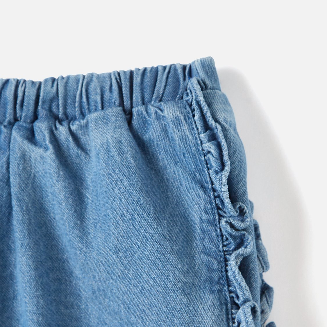 Juniors Solid Denim Shorts with Elasticated Waistband