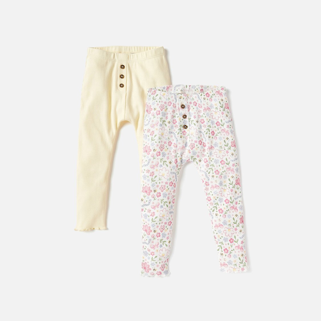 Juniors Floral Print Leggings with Elasticated Waistband - Set of 2